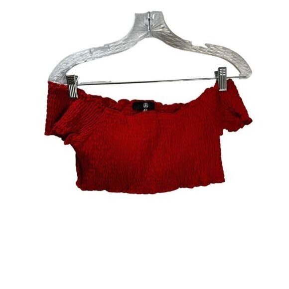 NEW‎ Red Off-Shoulder Smocked Crop Top Size 8 - Picture 2 of 2